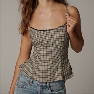 NWT Reformation Genevieve Top Beige And Black Check Size 2